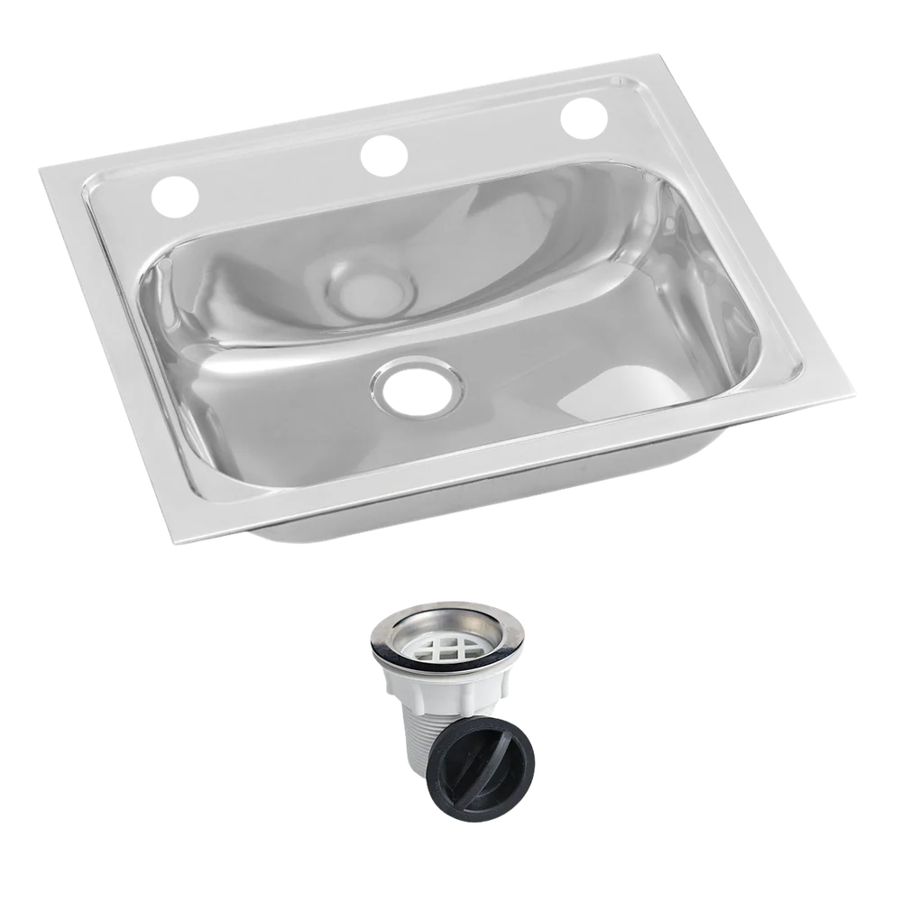 3monkeez Inset Stainless Steel Hand Basin 3 Tap Hole with Plug and Waste. - Image 4