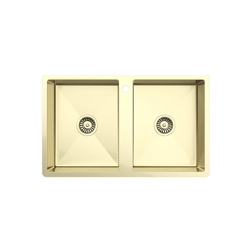 Alma Jack 820x500 Double Bowl Tap Landing Sink Brushed Brass Gold