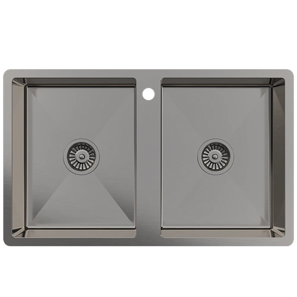 Alma Jack 820x500 Double Bowl Tap Landing Sink Brushed Gunmetal - Image 3