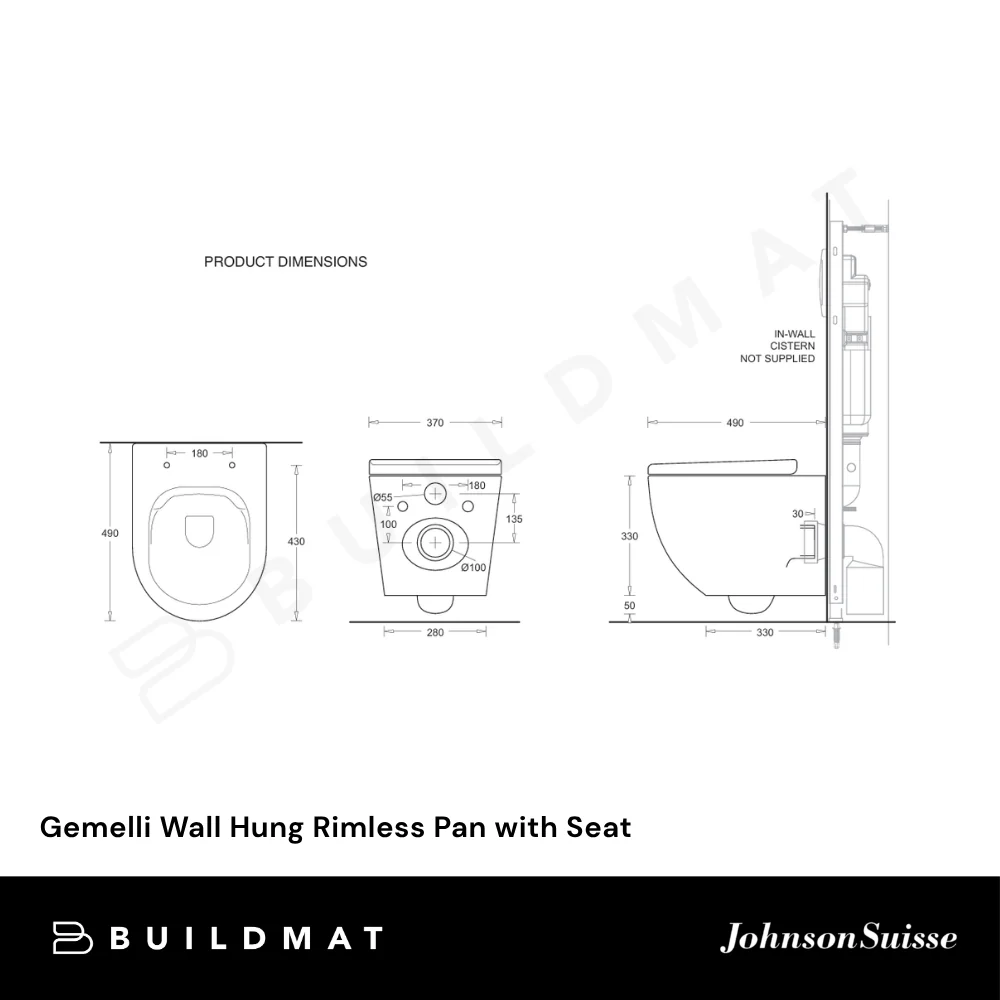 Johnson Suisse Gemelli Wall Hung Rimless Pan with Seat - Image 4