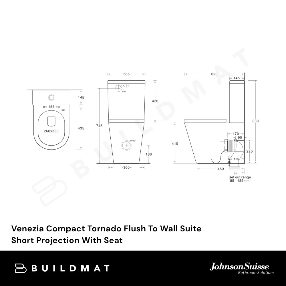 Johnson Suisse Venezia Compact Tornado Flush To Wall Suite Short Projection With Seat - Image 4