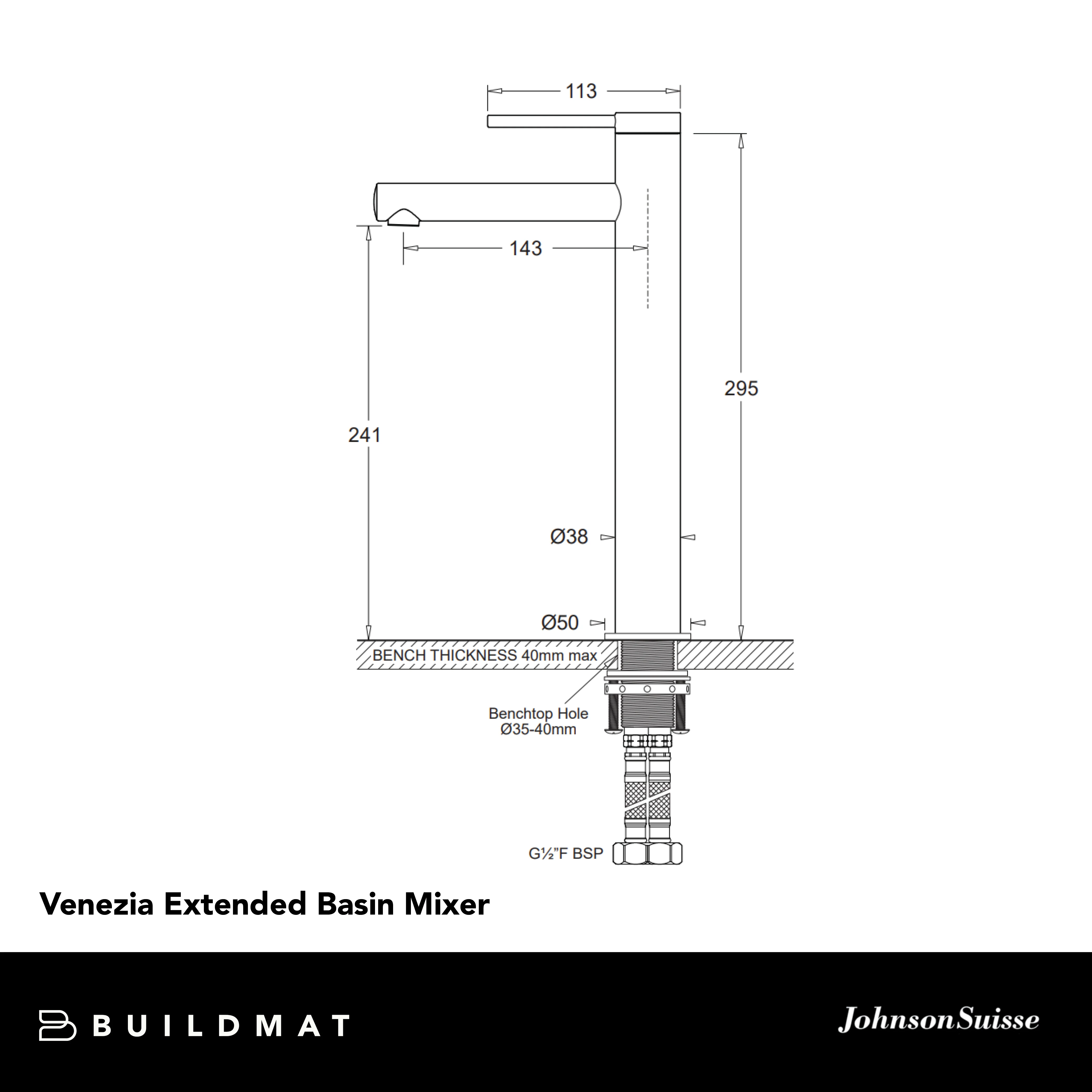 Johnson Suisse Venezia Extended Basin Mixer Brushed Brass Lead Free - Image 4