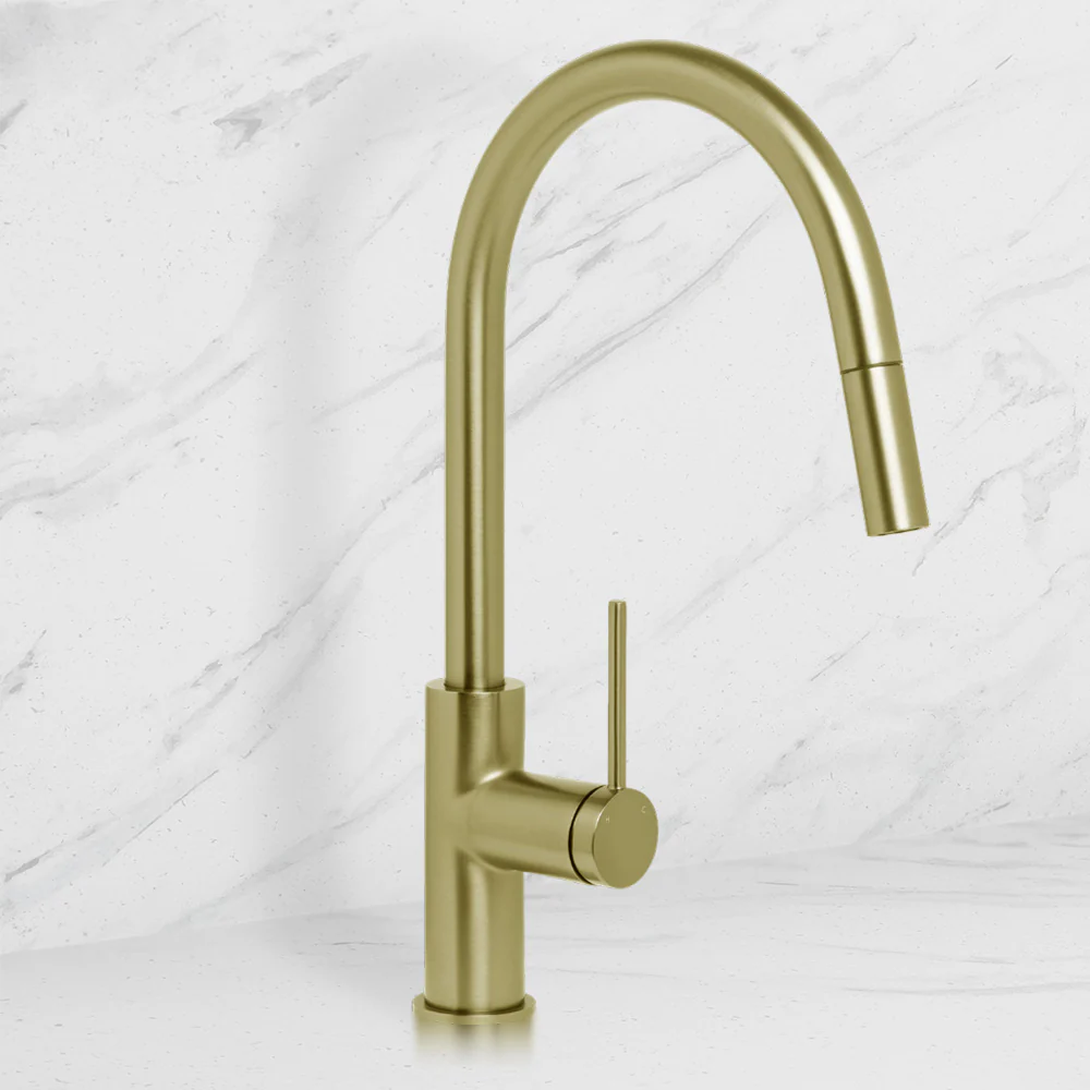 Johnson Suisse Venezia Gooseneck Pull Out Sink Mixer Brushed Brass Gold - Image 2