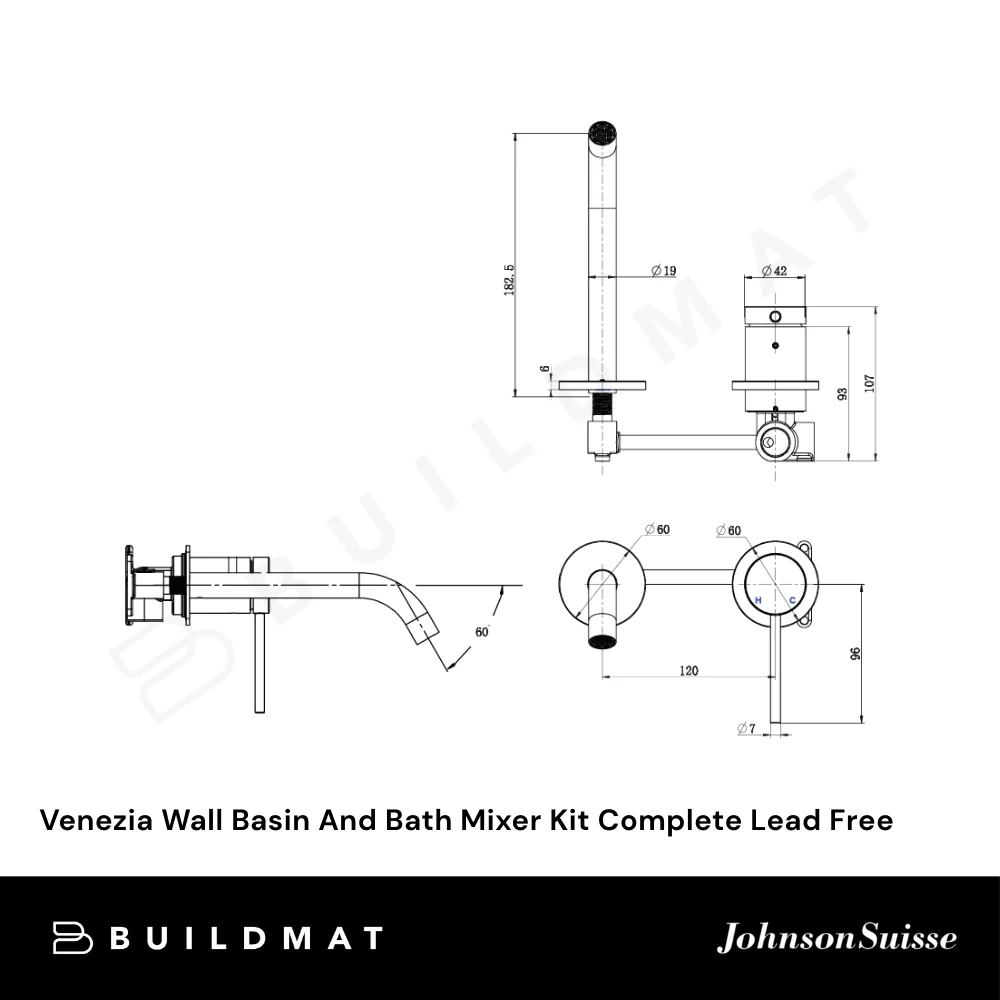 Johnson Suisse Venezia Wall Basin And Bath Mixer Kit Complete Chrome Lead Free - Image 4