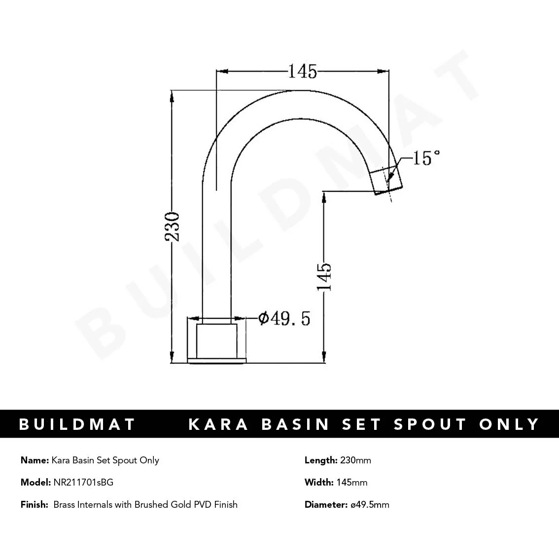 Nero Kara Basin Set Spout Only Brushed Gold - Image 4