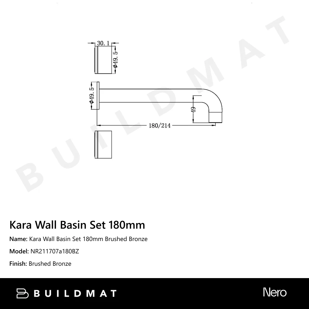 Nero Kara Wall Basin Set 180mm Brushed Bronze - Image 4