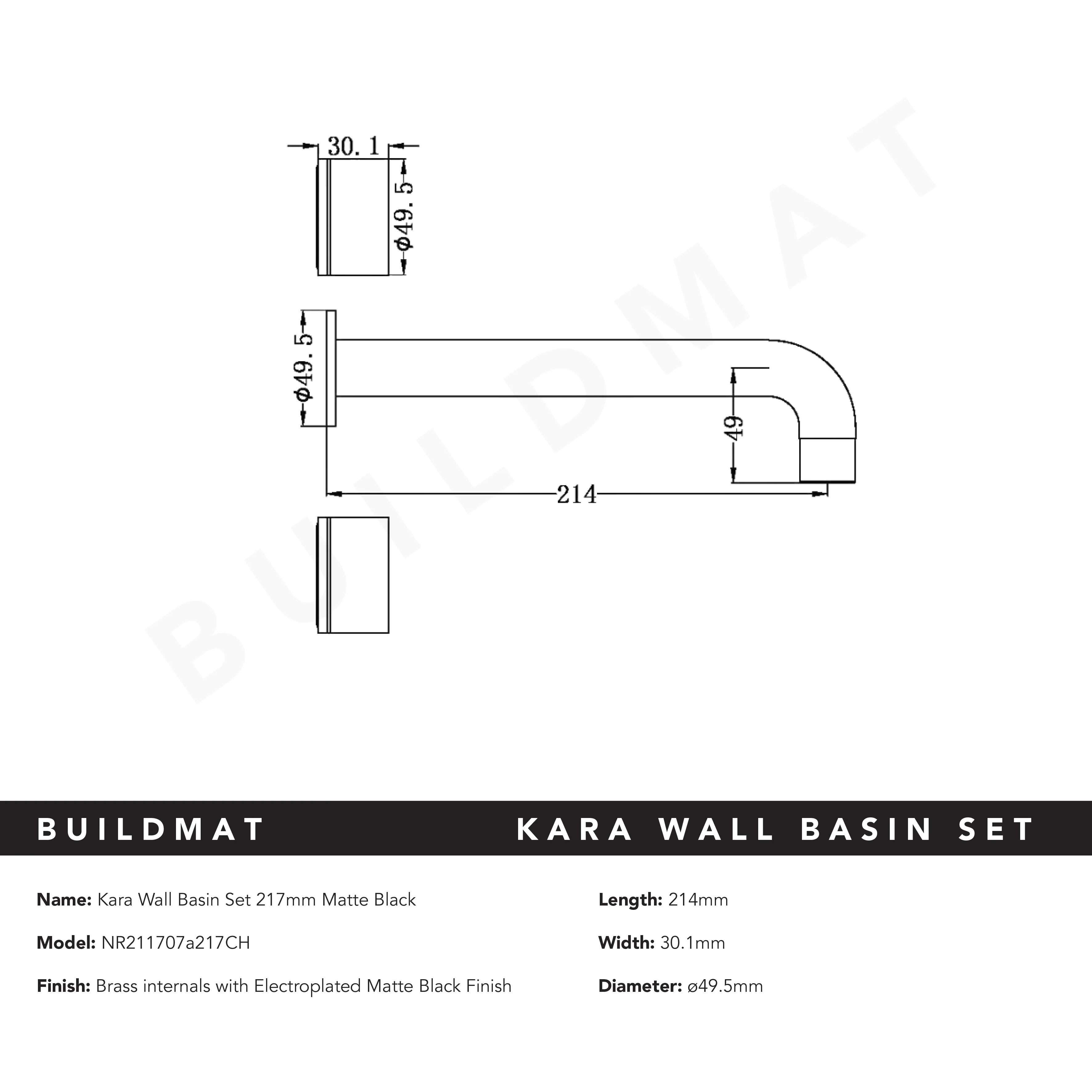 Nero Kara Wall Basin Set 217mm Matte Black - Image 4