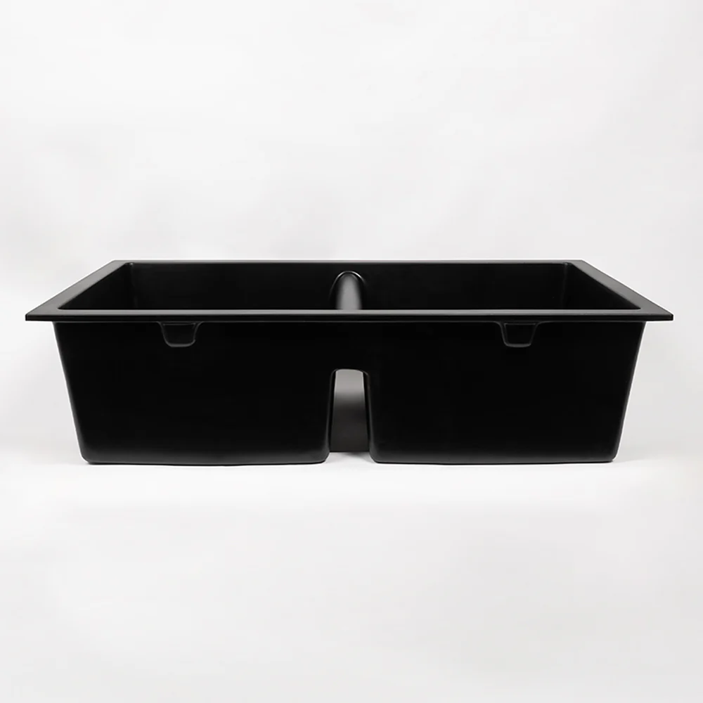 Alma Keith 848x467 Black Granite Square Double Bowl Sink - Image 6
