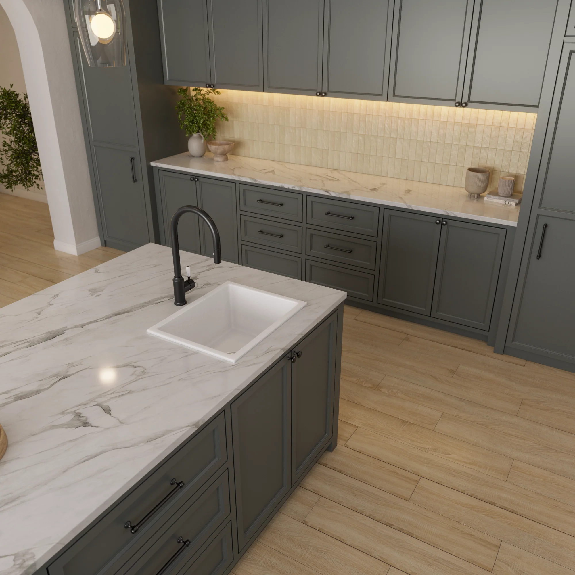 Alma Kenneth 540x430 White Granite Square Single Bowl Sink - Image 2