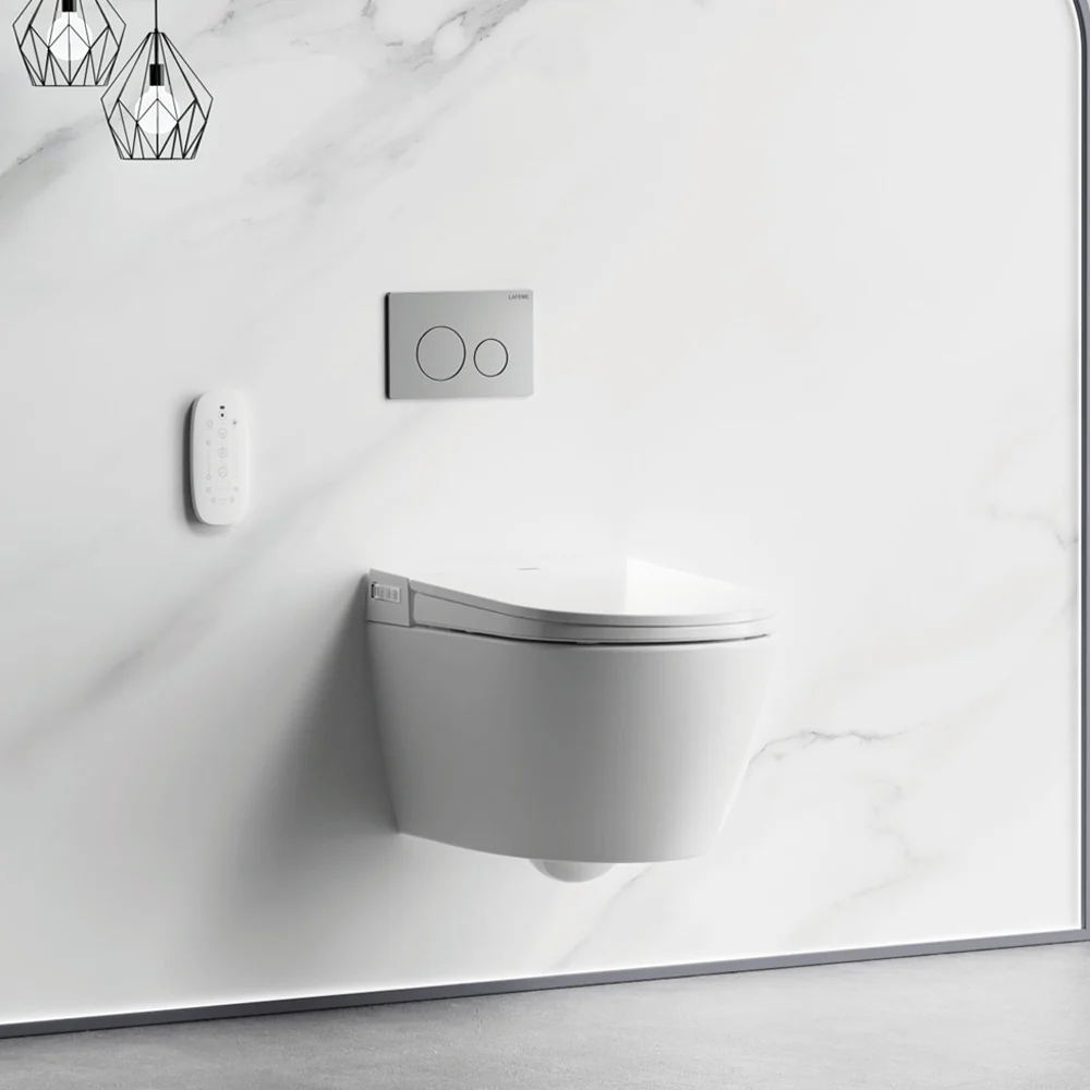 Lafeme Sesto Inwall Cistern Wall Hung Smart Toilet With Gunmetal Flush Plate - Image 2