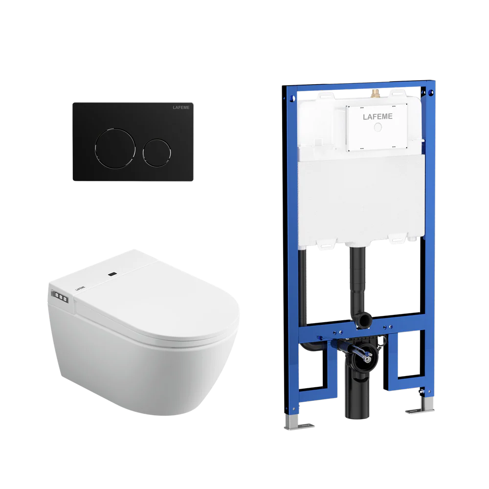 Lafeme Sesto Inwall Cistern Wall Hung Smart Toilet With Matte Black Flush Plate - Image 3