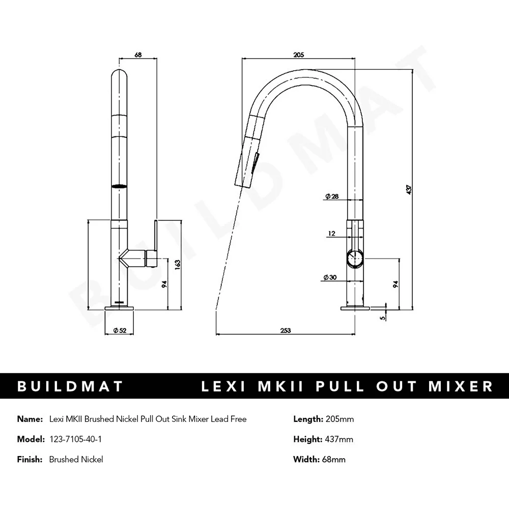 Phoenix Lexi MKII Brushed Nickel Pull Out Sink Mixer Lead Free - Image 4
