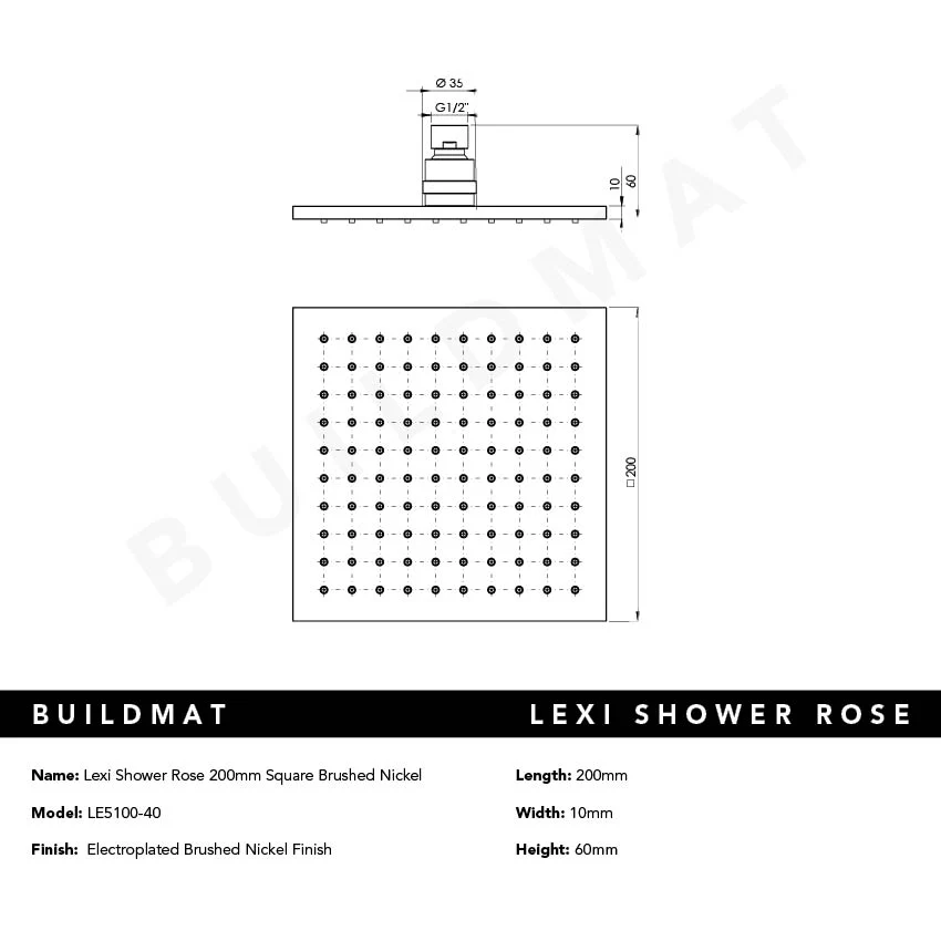 Phoenix Lexi Shower Rose 200mm Square Brushed Nickel - Image 4