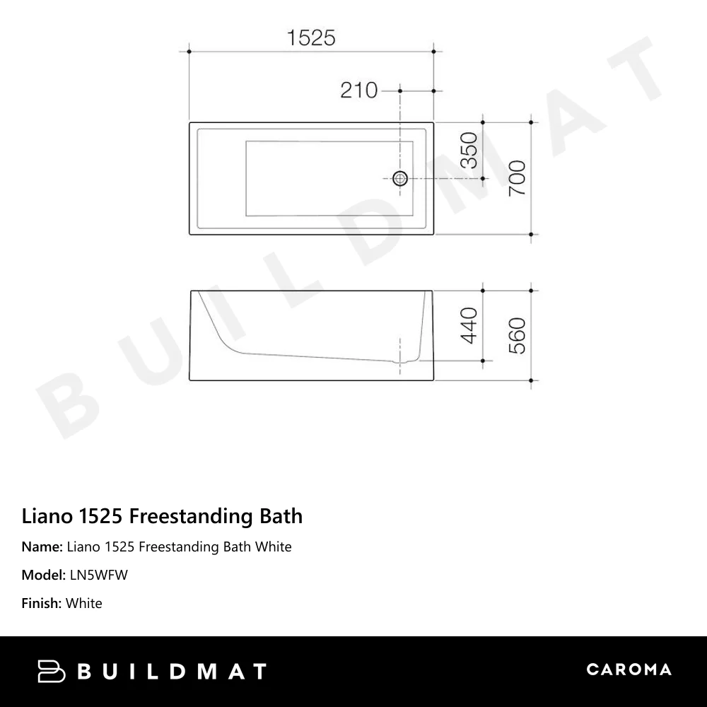 Caroma Liano 1525 Freestanding Bath White - Image 4