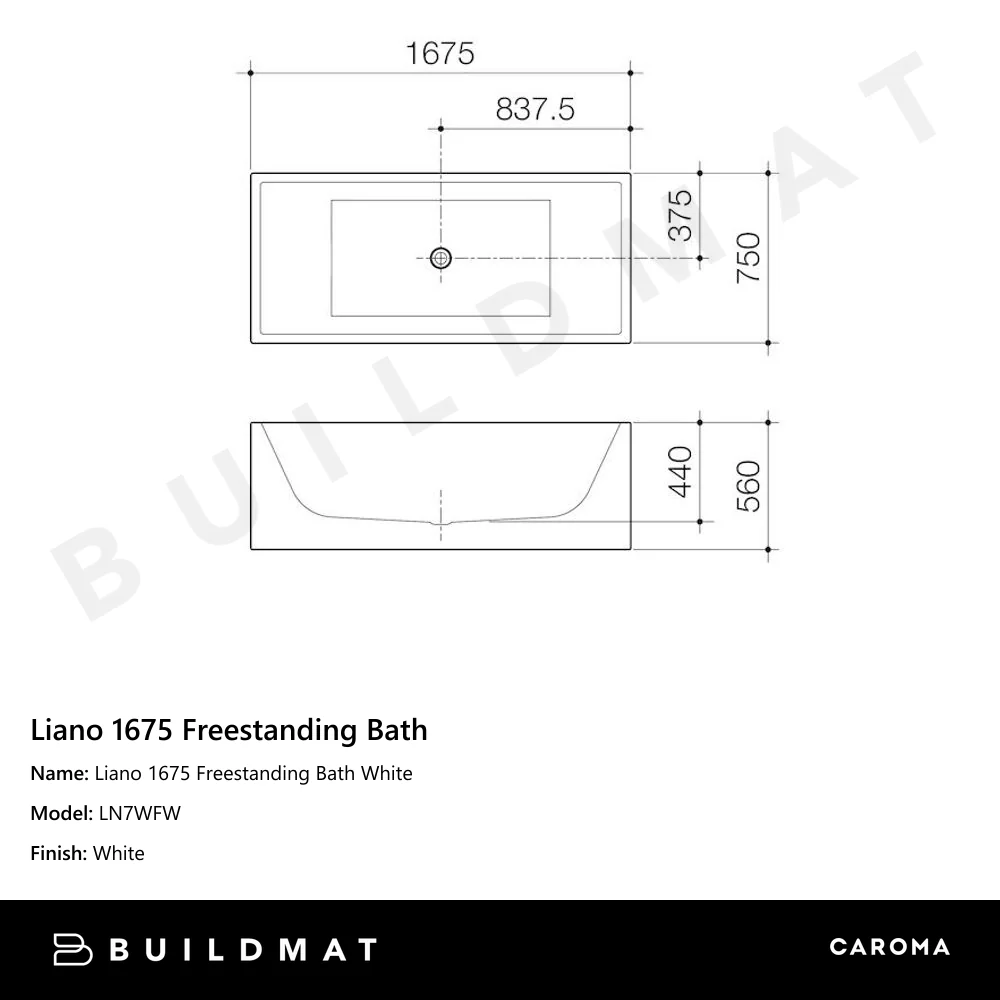 Caroma Liano 1675 Freestanding Bath White - Image 4