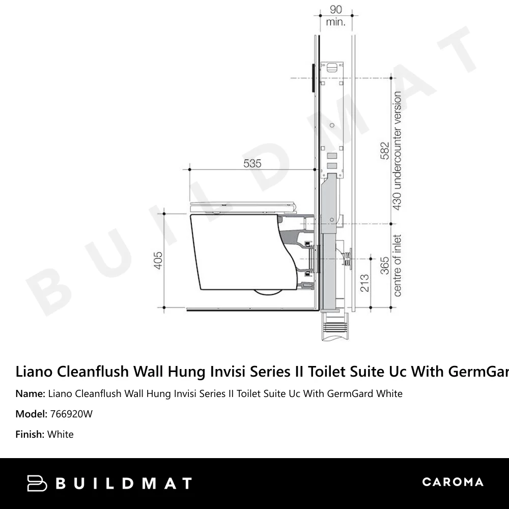 Caroma Liano Cleanflush Wall Hung Invisi Series II Toilet Suite Uc With GermGard White - Image 4