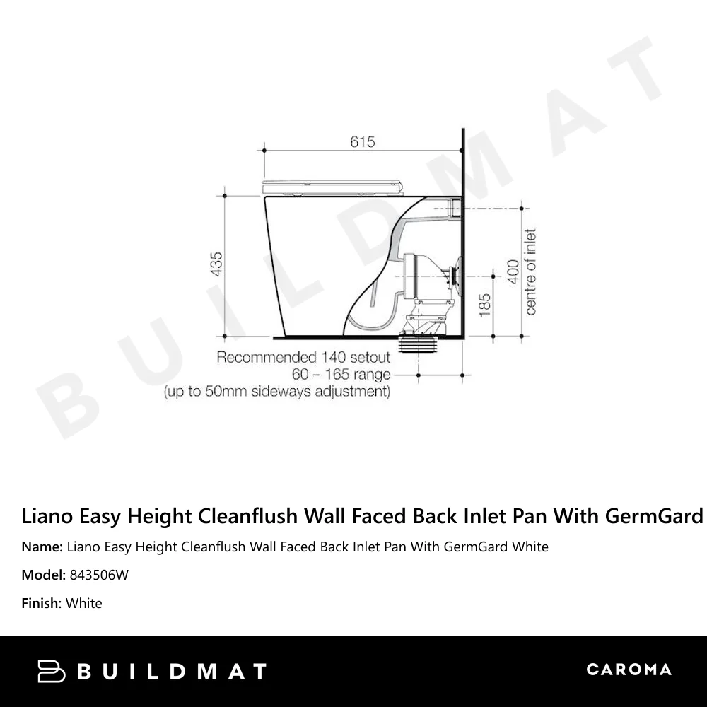 Caroma Liano Easy Height Cleanflush Wall Faced Back Inlet Pan With GermGard White - Image 4