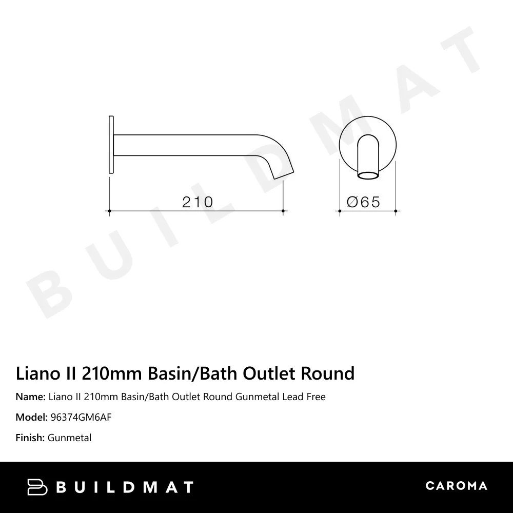 Caroma Liano II 210mm Basin/Bath Outlet Round Lead Free Gunmetal - Image 4