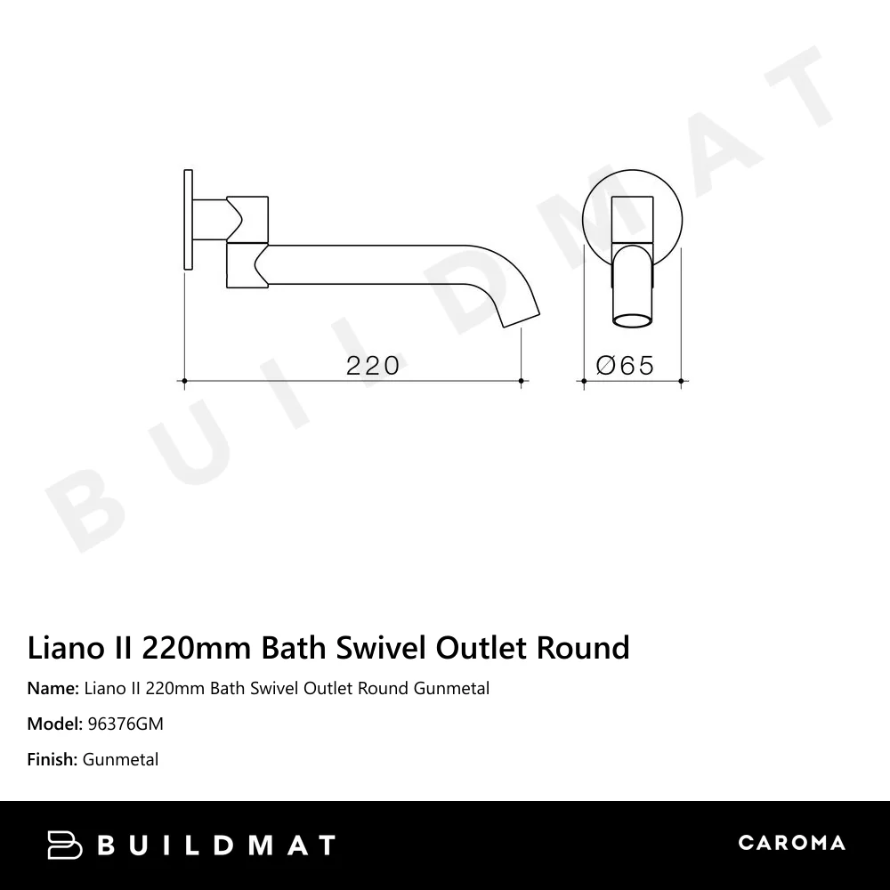 Caroma Liano II 220mm Bath Swivel Outlet Round Gunmetal - Image 4