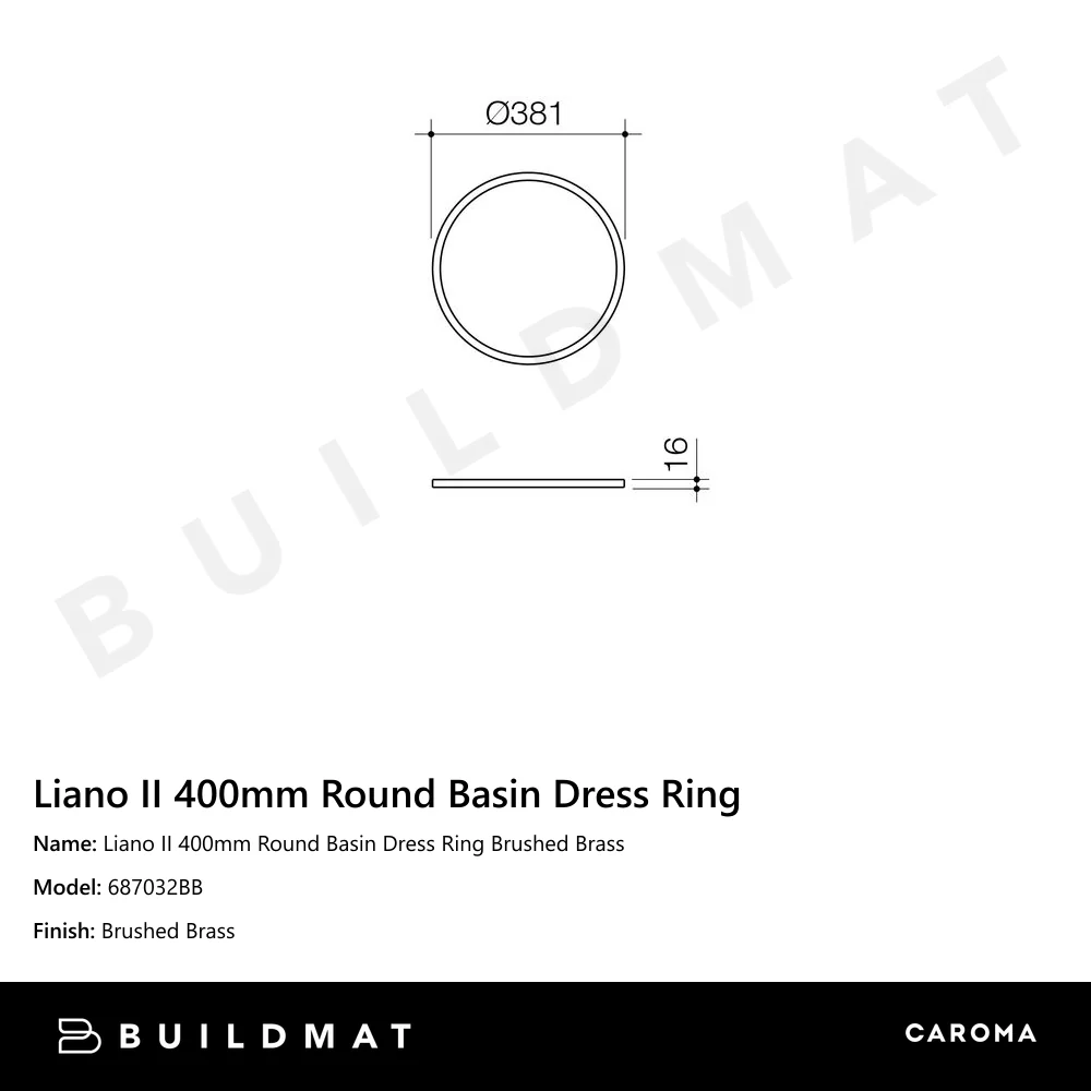 Caroma Liano II 400mm Round Basin Dress Ring Brushed Brass - Image 4