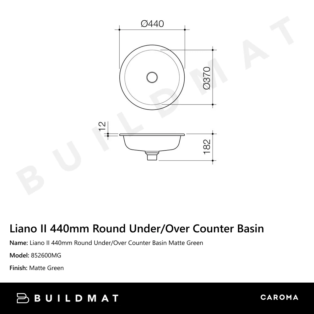 Caroma Liano II 440mm Round Under/Over Counter Basin Matte Green - Image 4