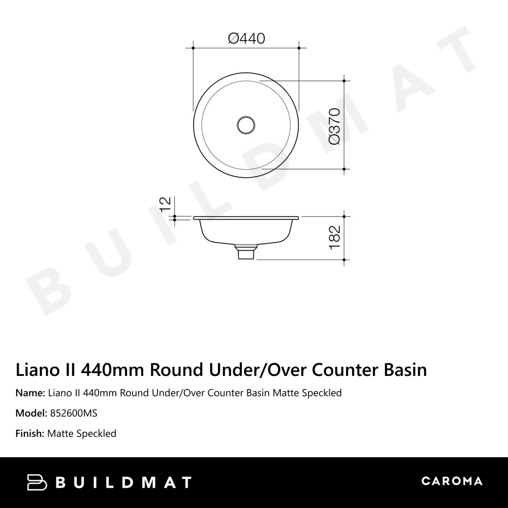 Caroma Liano II 440mm Round Under/Over Counter Basin Matte Speckled - Image 4