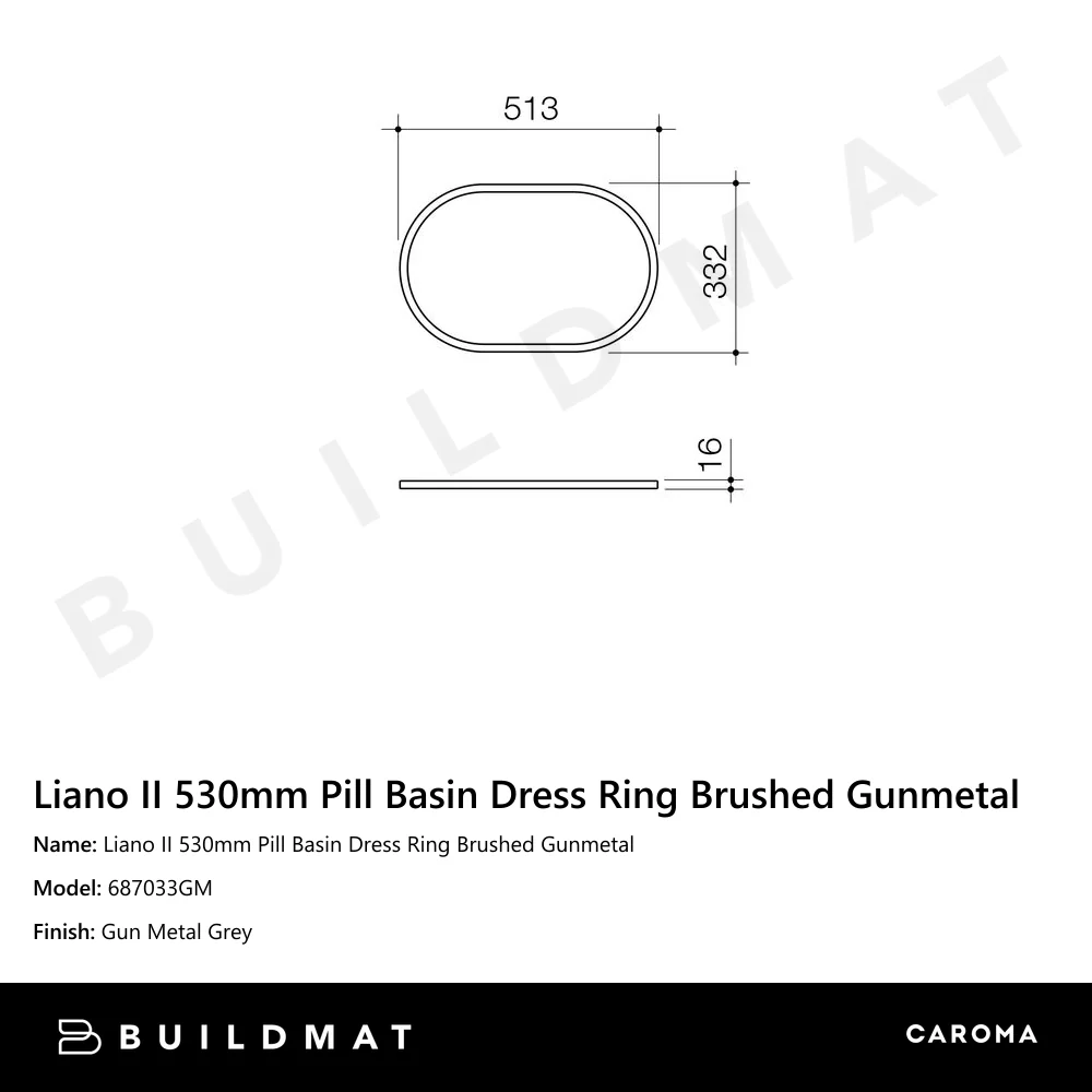 Caroma Liano II 530mm Pill Basin Dress Ring Brushed Gunmetal - Image 4