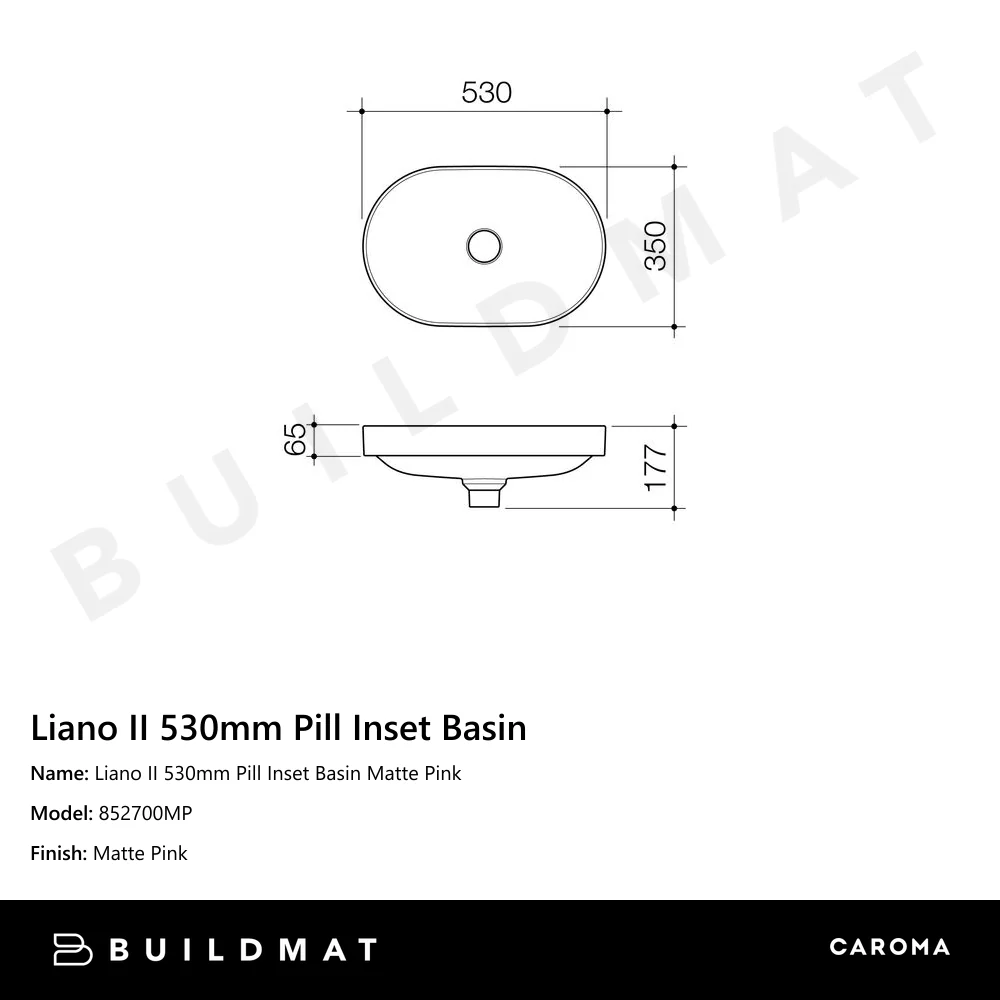 Caroma Liano II 530mm Pill Inset Basin Matte Pink - Image 4