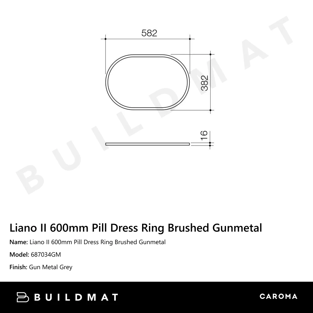 Caroma Liano II 600mm Pill Dress Ring Brushed Gunmetal - Image 4