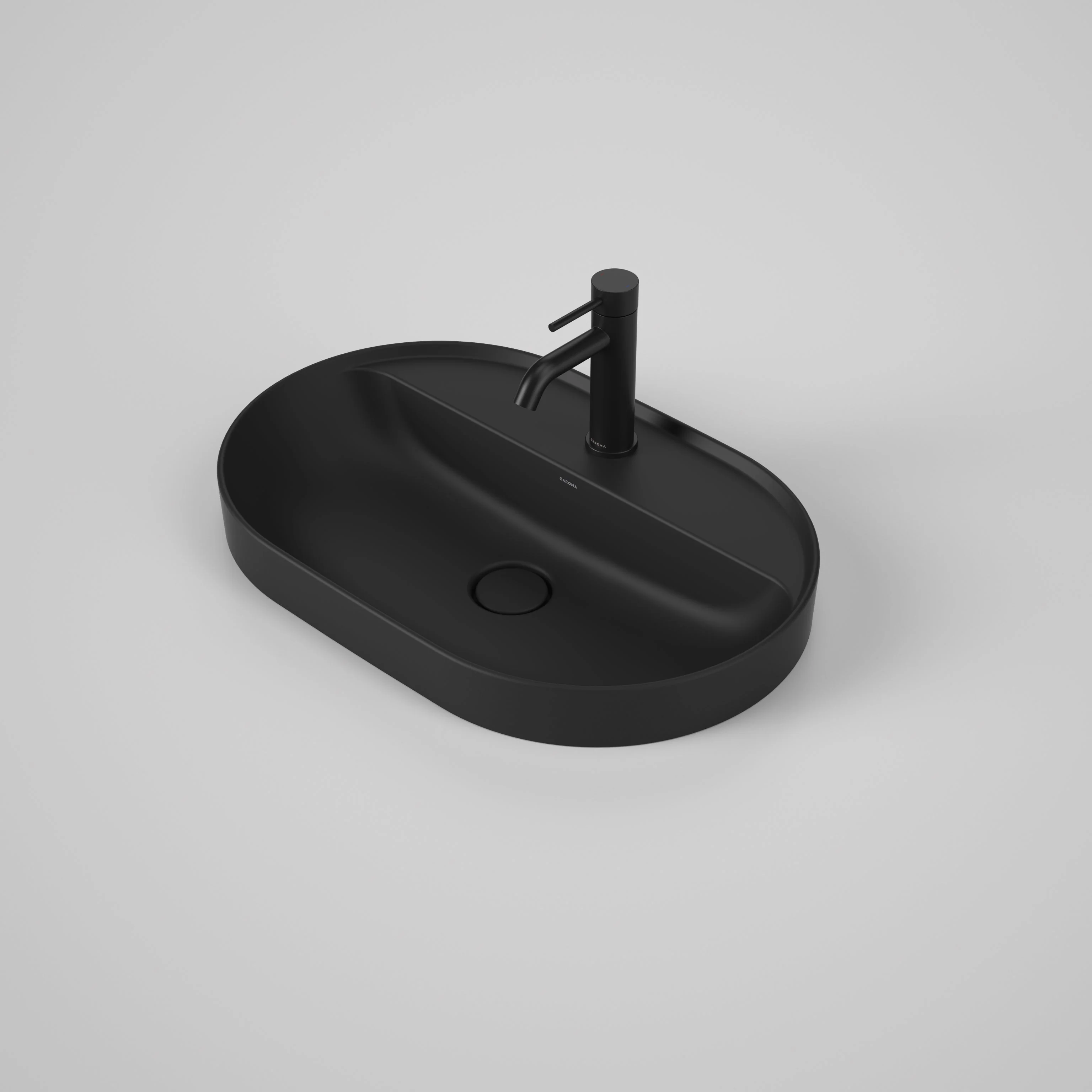 Caroma Liano II 600mm Pill Inset Basin with Tap Landing Matte Black with 1 Tap Hole - Image 2