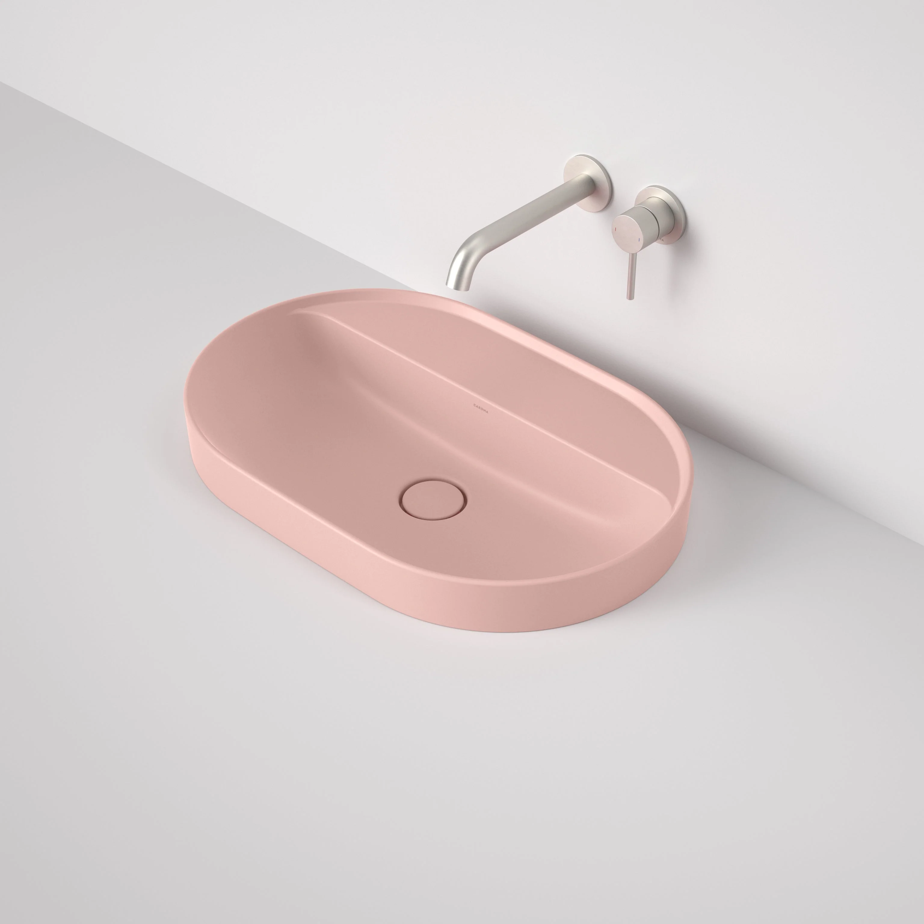 Caroma Liano II 600mm Pill Inset Basin with Tap Landing Matte Pink - Image 2