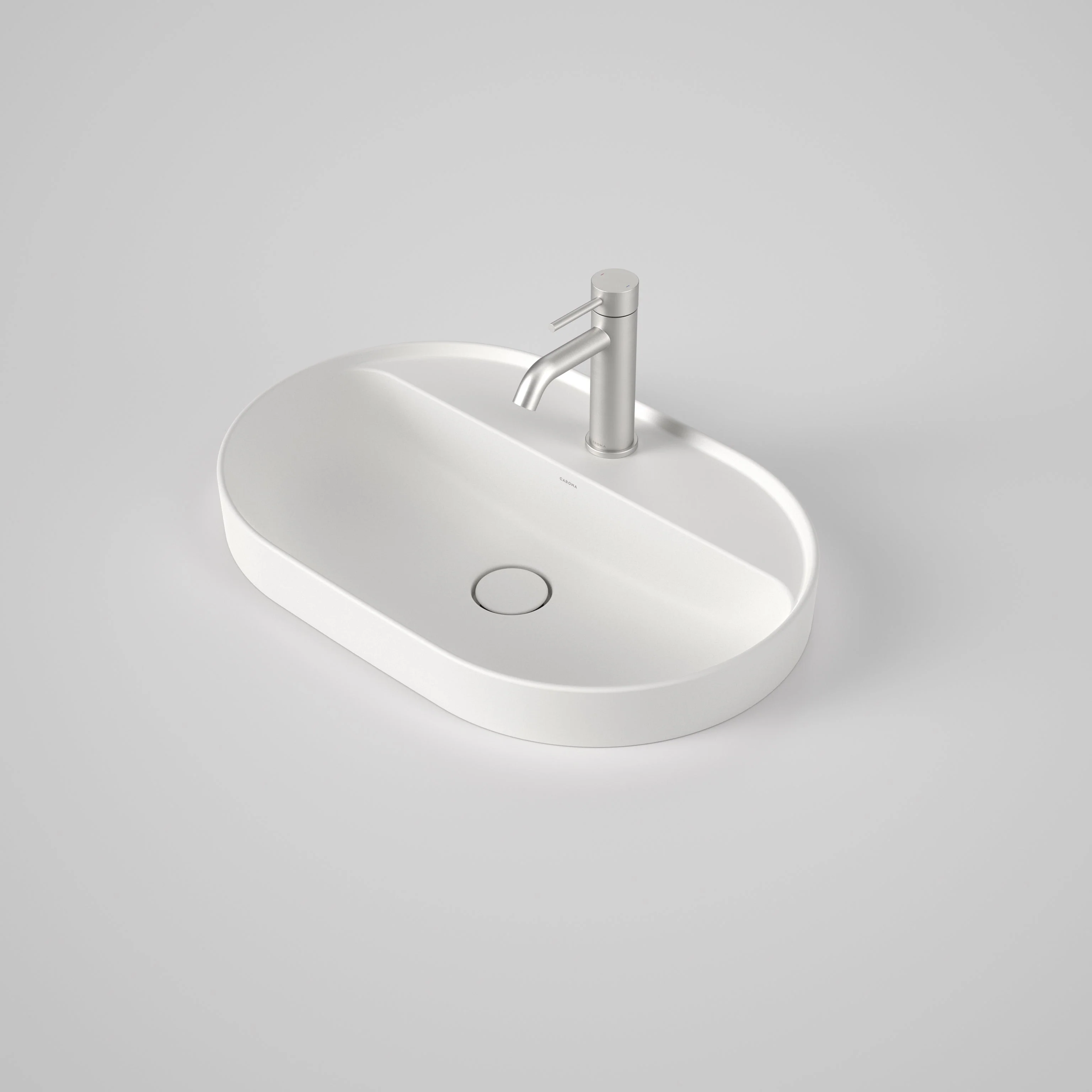 Caroma Liano II 600mm Pill Inset Basin with Tap Landing Matte White with 1 Tap Hole - Image 2