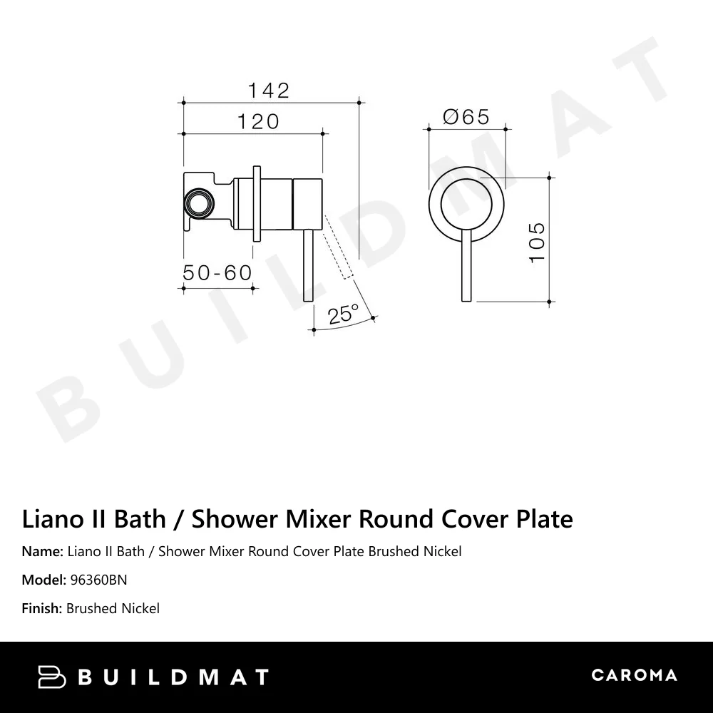 Caroma Liano II Bath Shower Mixer Round Cover Plate Brushed Nickel - Image 4