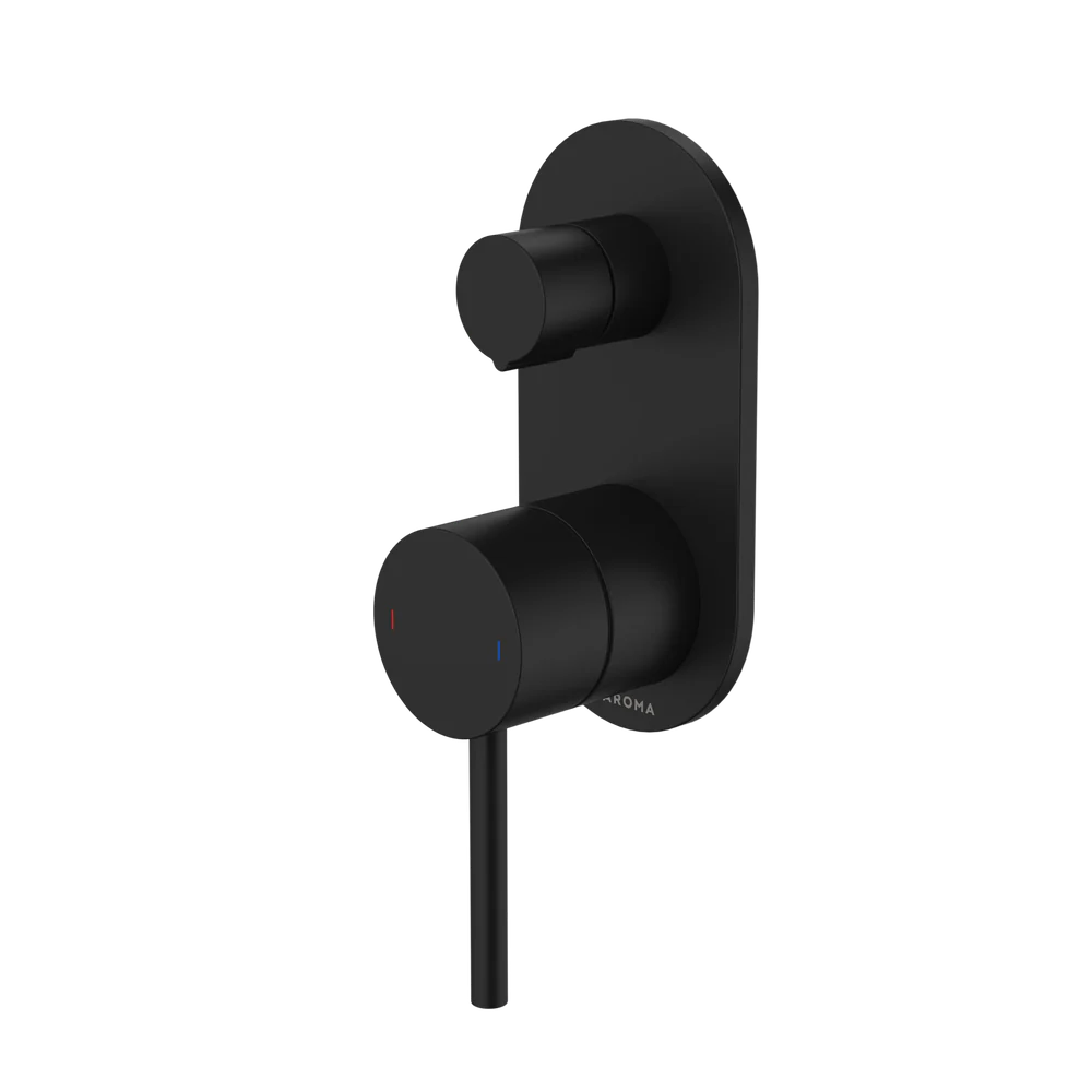 Caroma Liano II Bath Shower Mixer With Diverter and Outlet Rounded Plate Matte Black