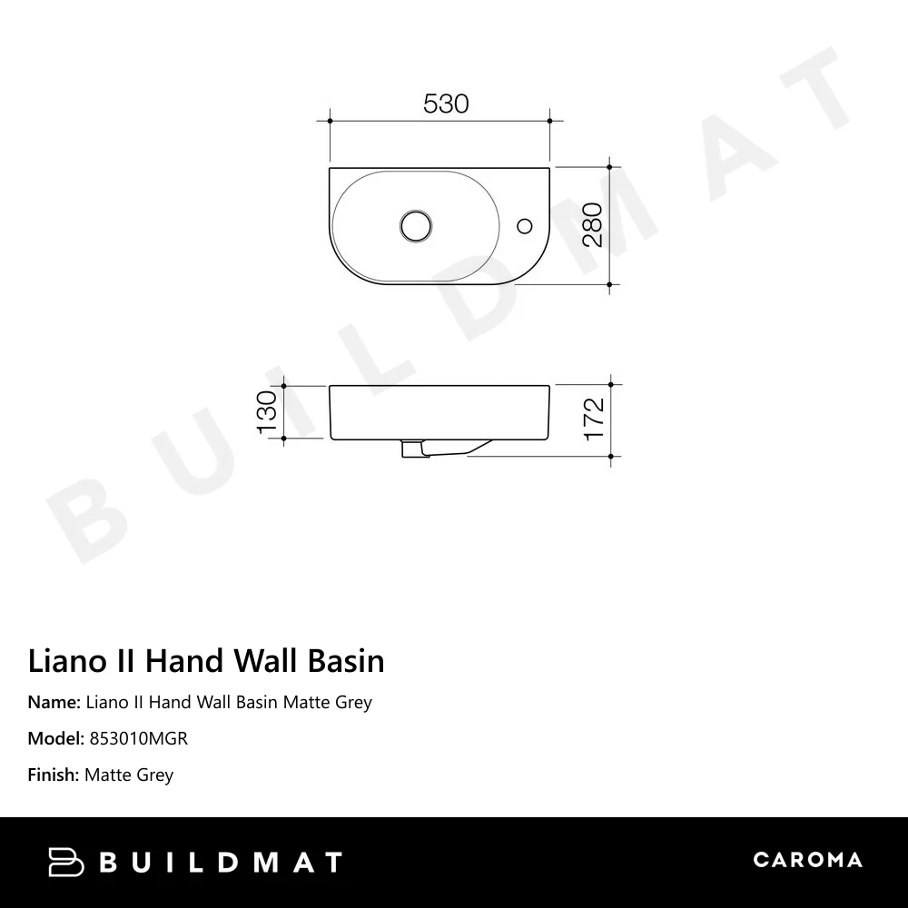 Caroma Liano II Hand Wall Basin Matte Grey - Image 4