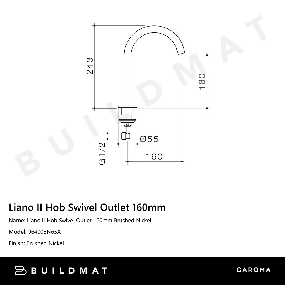 Caroma Liano II Hob Swivel Outlet 160mm Brushed Nickel - Image 4