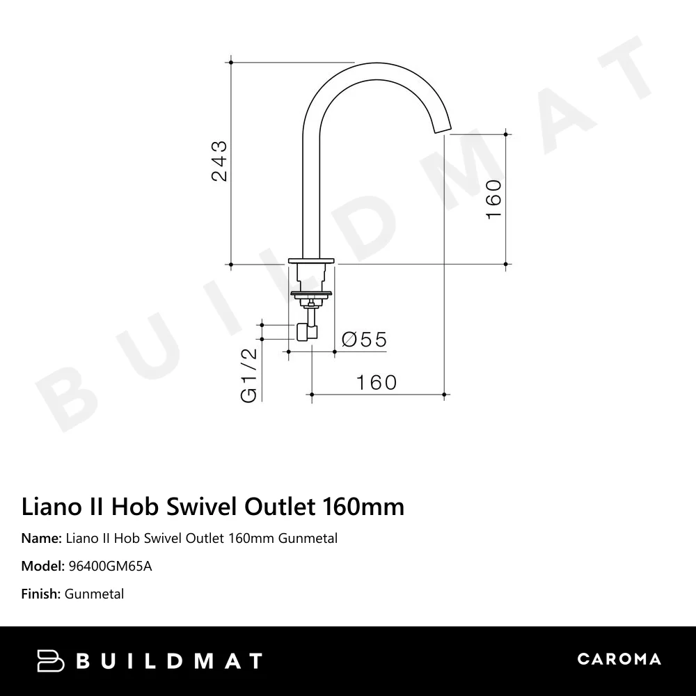 Caroma Liano II Hob Swivel Outlet 160mm Gunmetal - Image 4