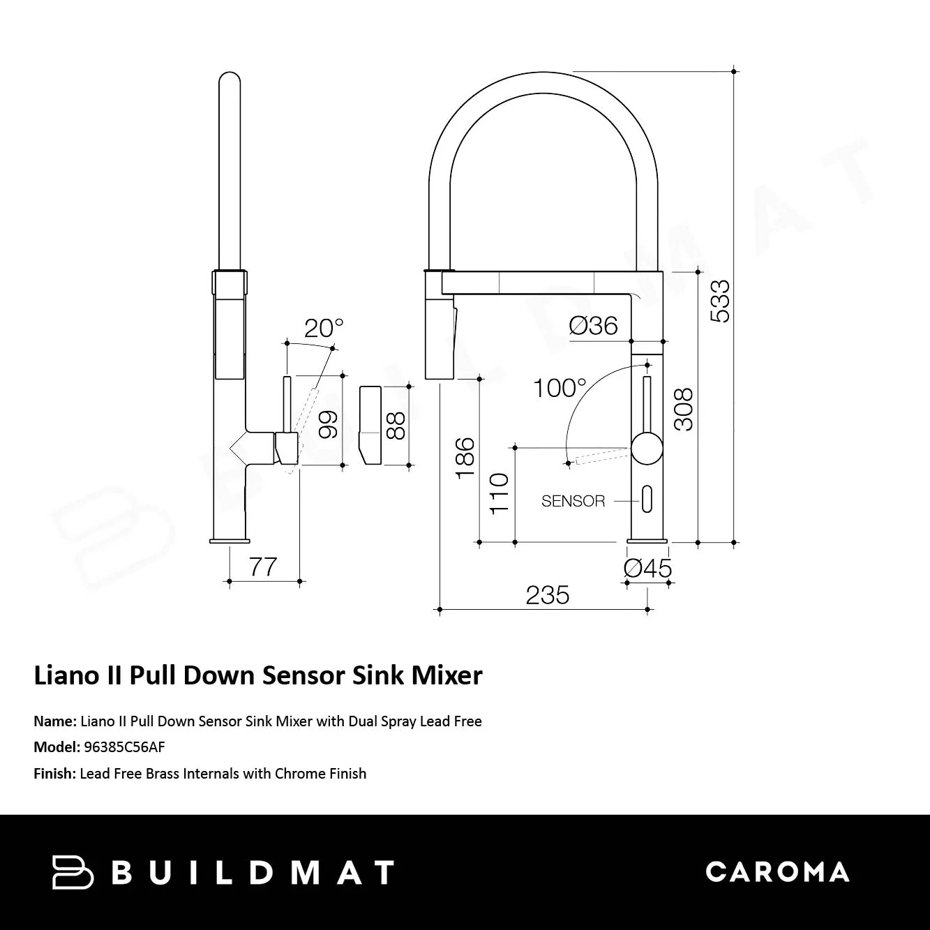 Caroma Liano II Pull Down Sensor Sink Mixer Lead Free Chrome - Image 5