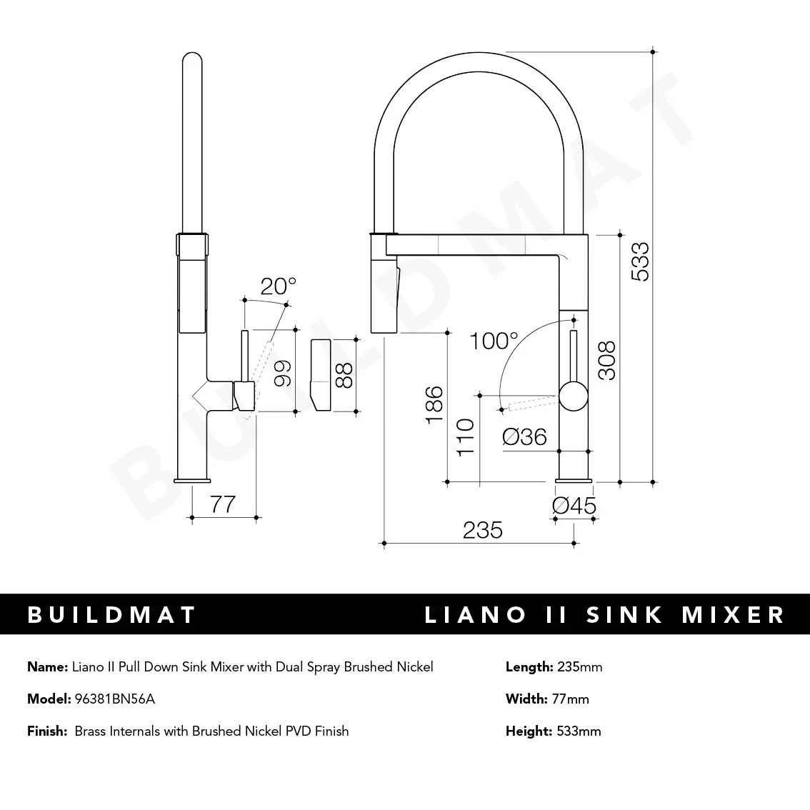 Caroma Liano II (Vogue) Pull Down Sink Mixer with Spray Brushed Nickel - Image 4
