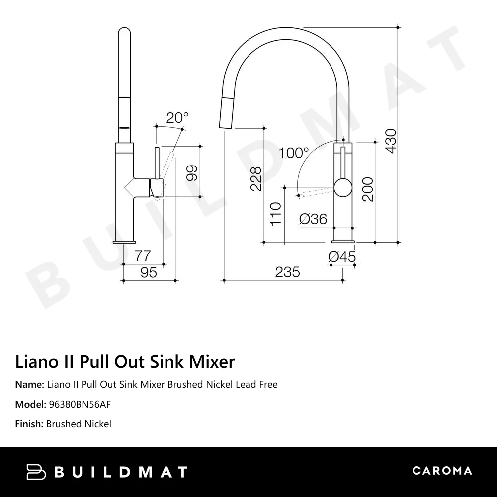 Caroma Liano II Pull Out Sink Mixer Brushed Nickel Lead Free - Image 4