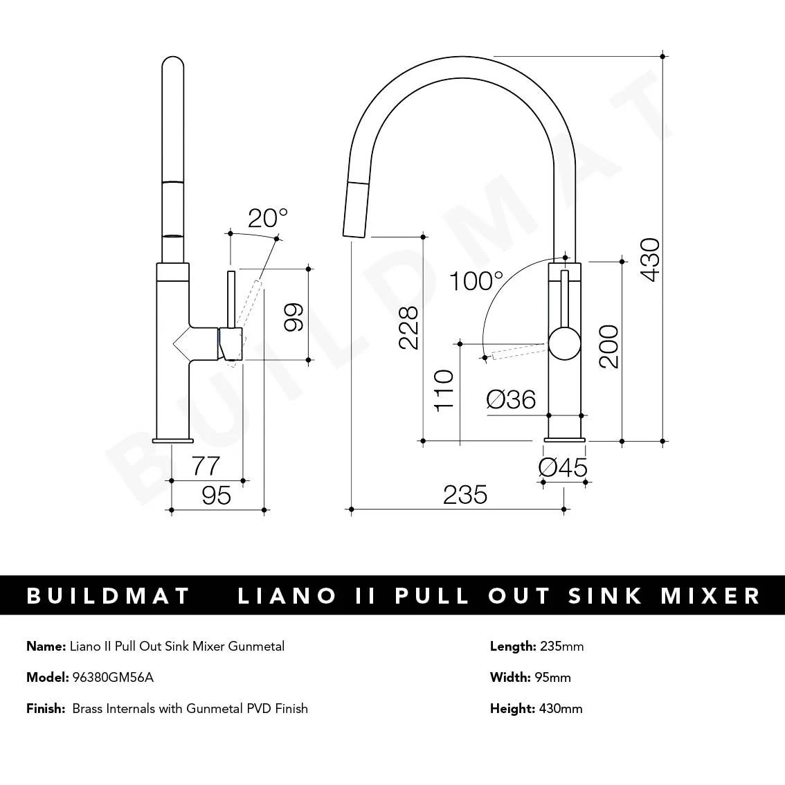 Caroma Liano II Pull Out Sink Mixer Gunmetal - Image 5