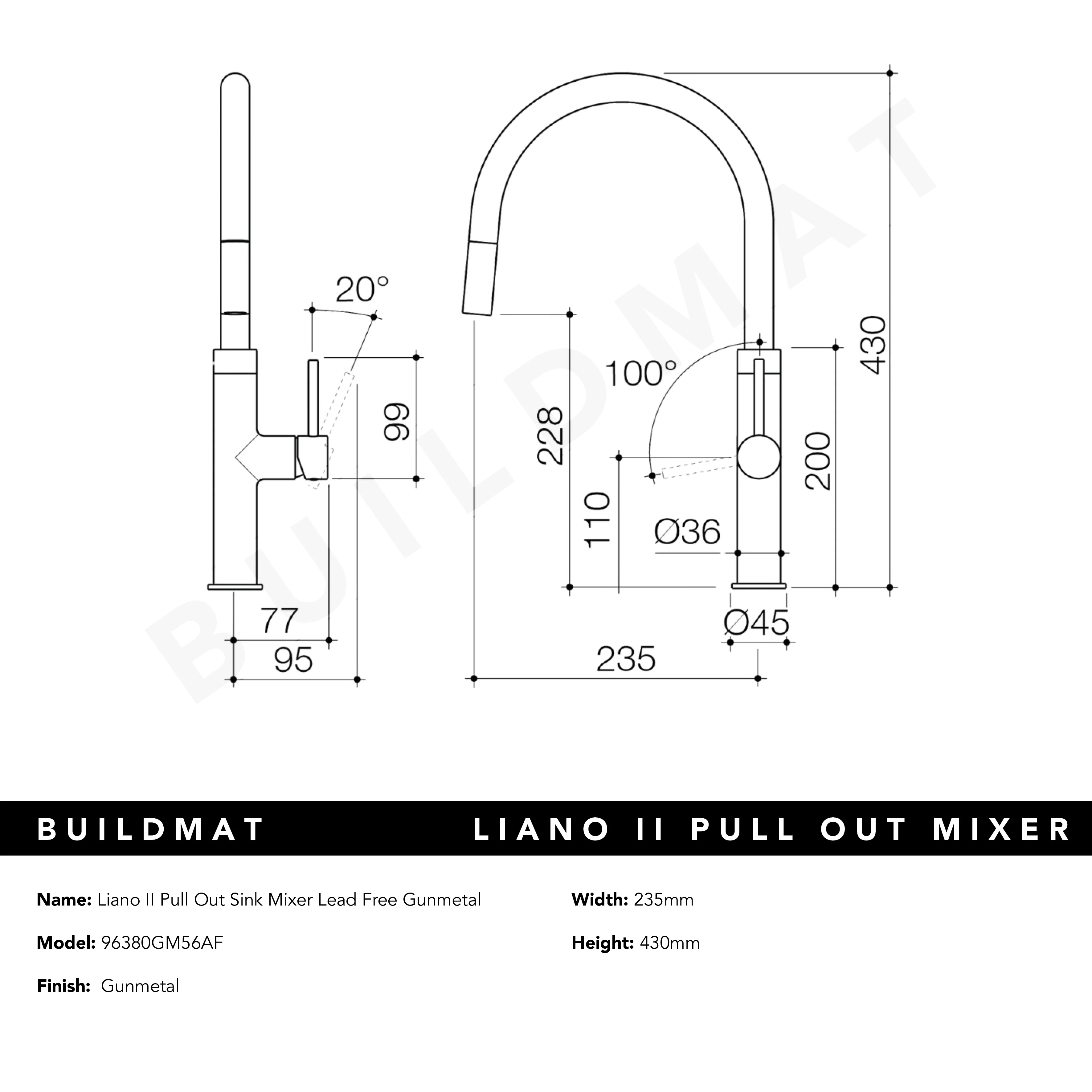 Caroma Liano II Pull Out Sink Mixer Gunmetal Lead Free - Image 5