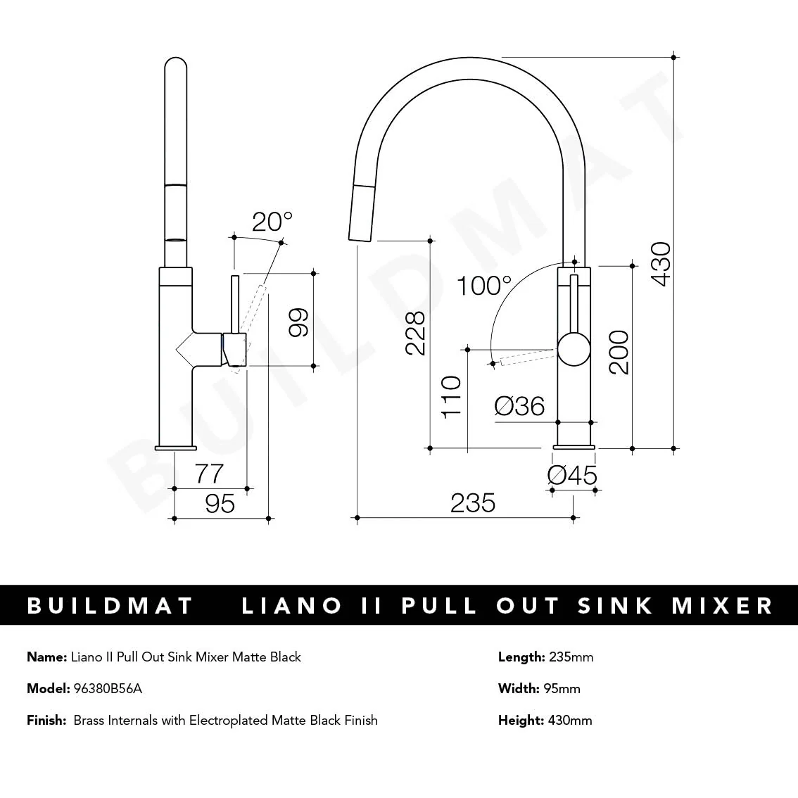 Caroma Liano II Pull Out Sink Mixer Matte Black - Image 5