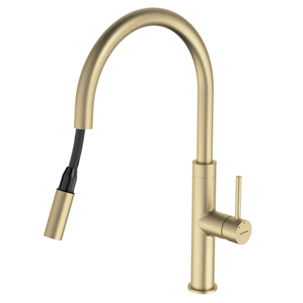 Caroma Liano II Pull Out Sink Mixer Brushed Brass Lead Free