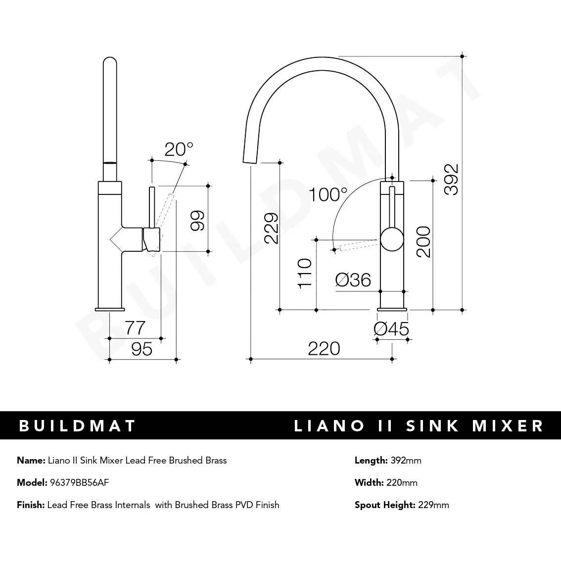 Caroma Liano II Sink Mixer Brushed Brass Lead Free - Image 4