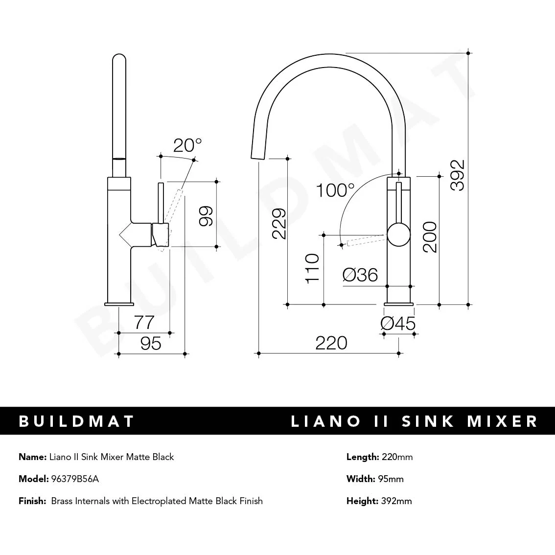 Caroma Liano II Sink Mixer Matte Black - Image 4