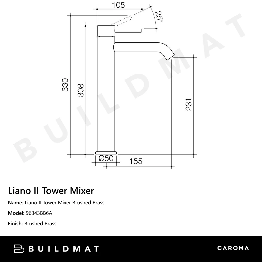 Caroma Liano II Tower Mixer Brushed Brass - Image 4