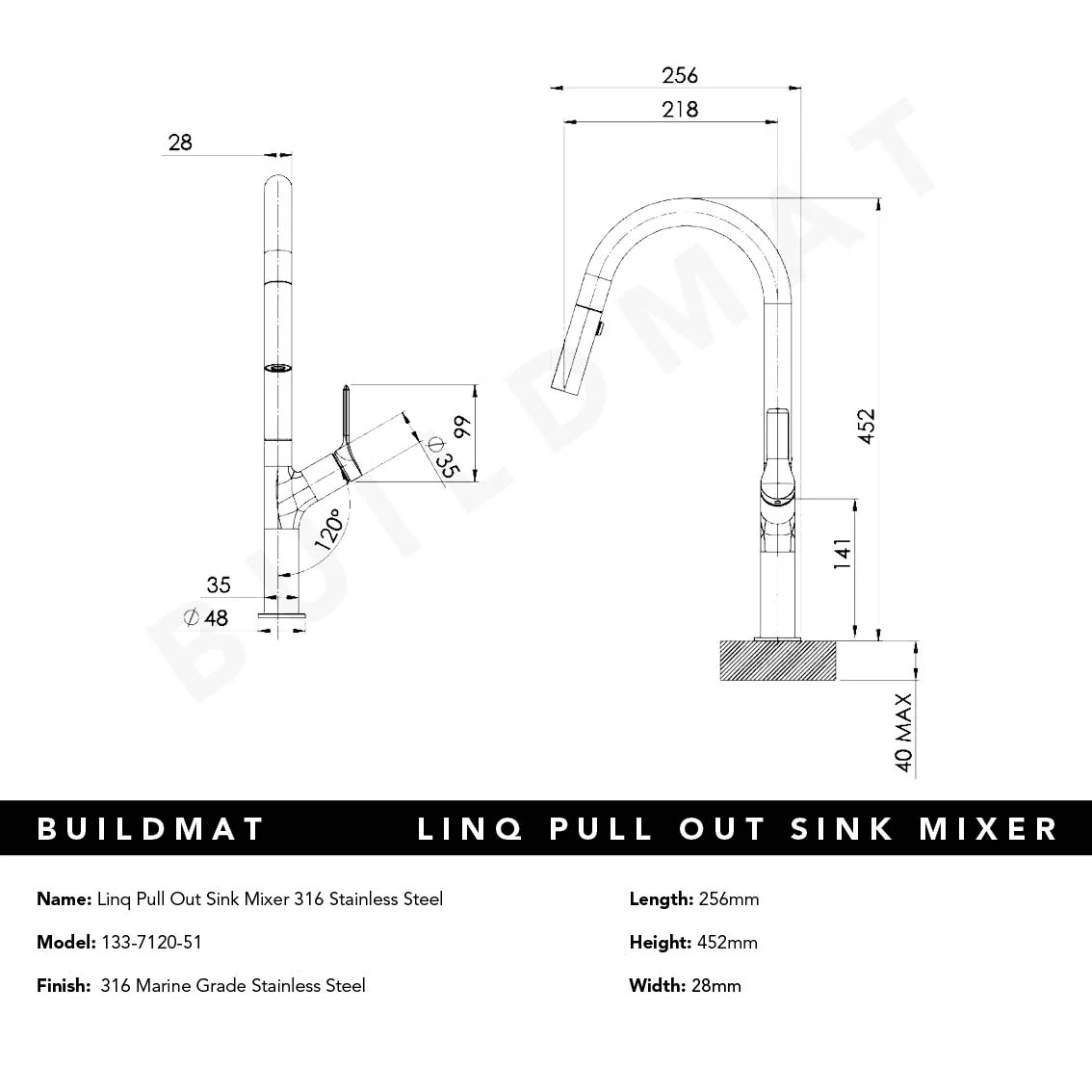 Phoenix Linq Pull Out Sink Mixer 316 Stainless Steel - Image 4
