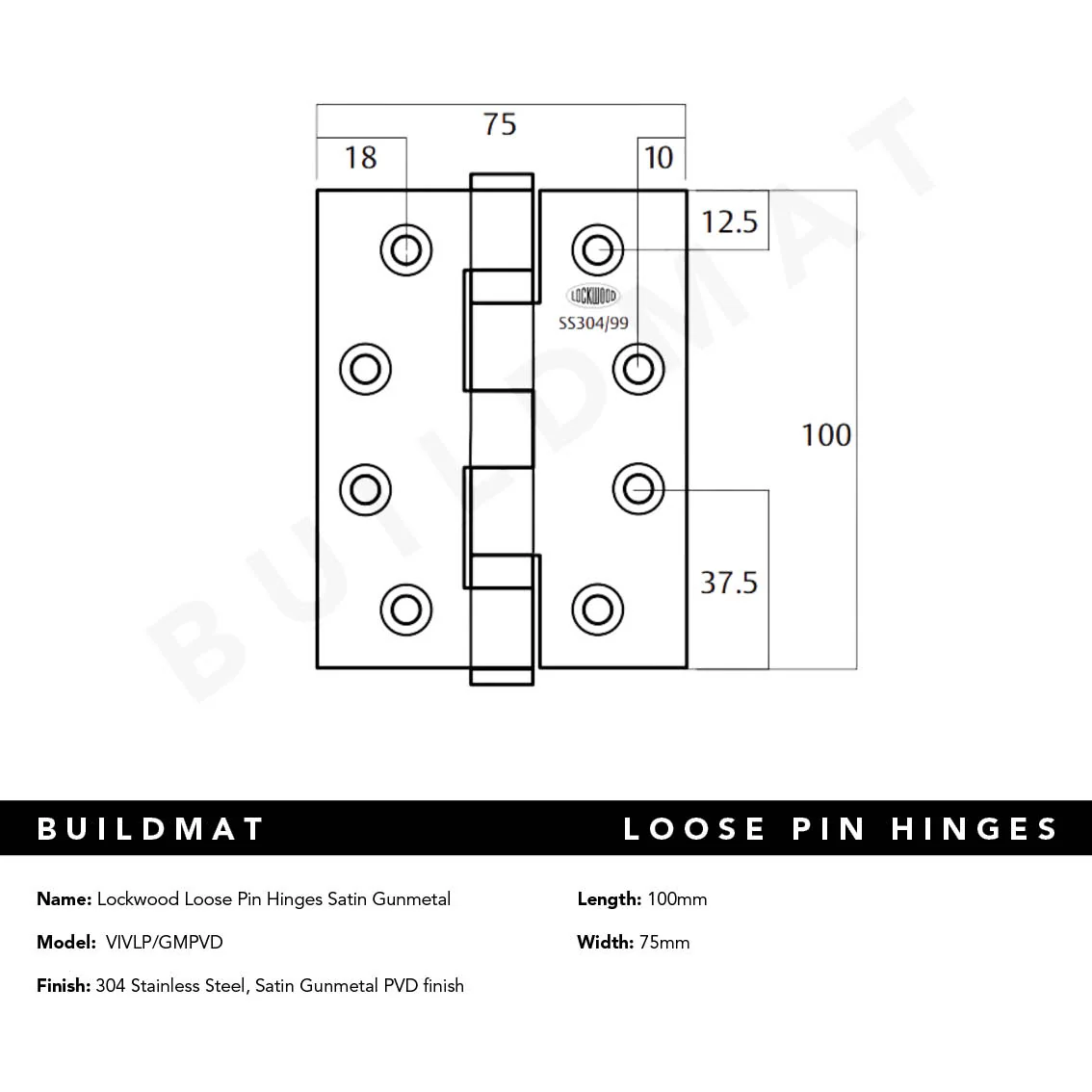 Lockwood Loose Pin Hinges Satin Gunmetal - Image 4