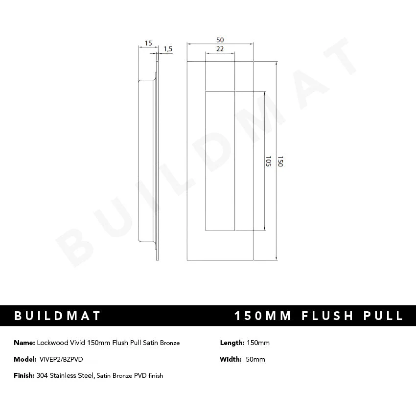 Lockwood Vivid 150mm Flush Pull Satin Bronze - Image 4